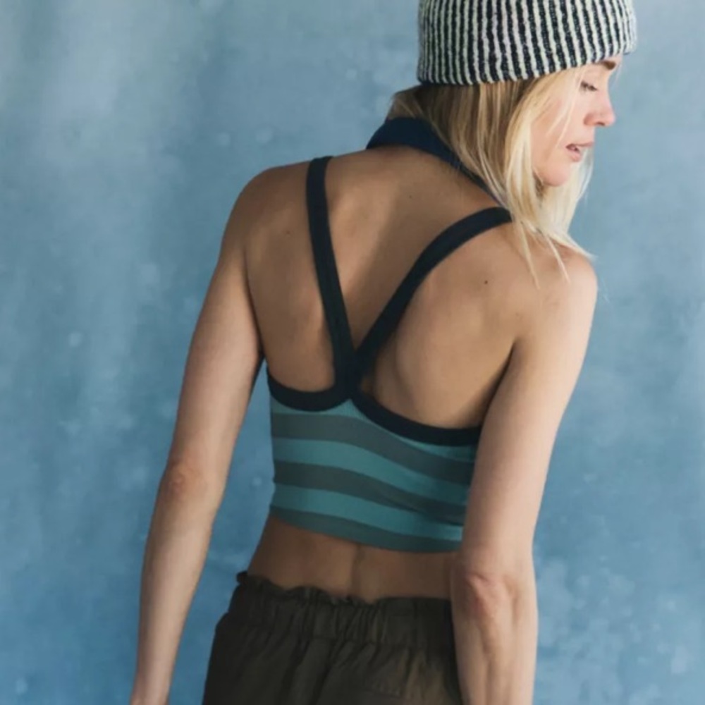 NWT Free people movement all clear striped cami crop top  green sage xs / small